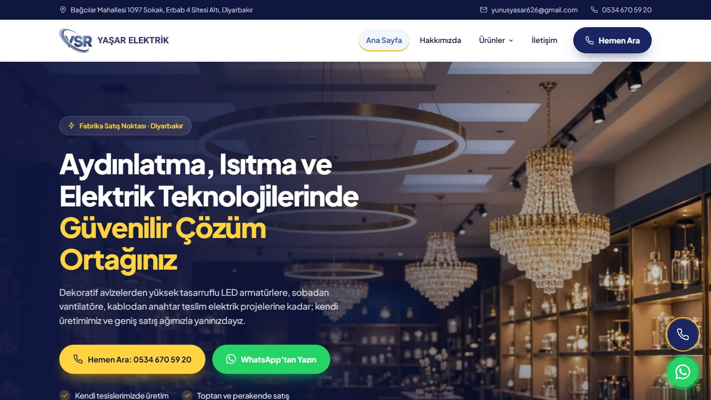 Yaşar Elektrik için hazırlanan üretim ve satış web projesi