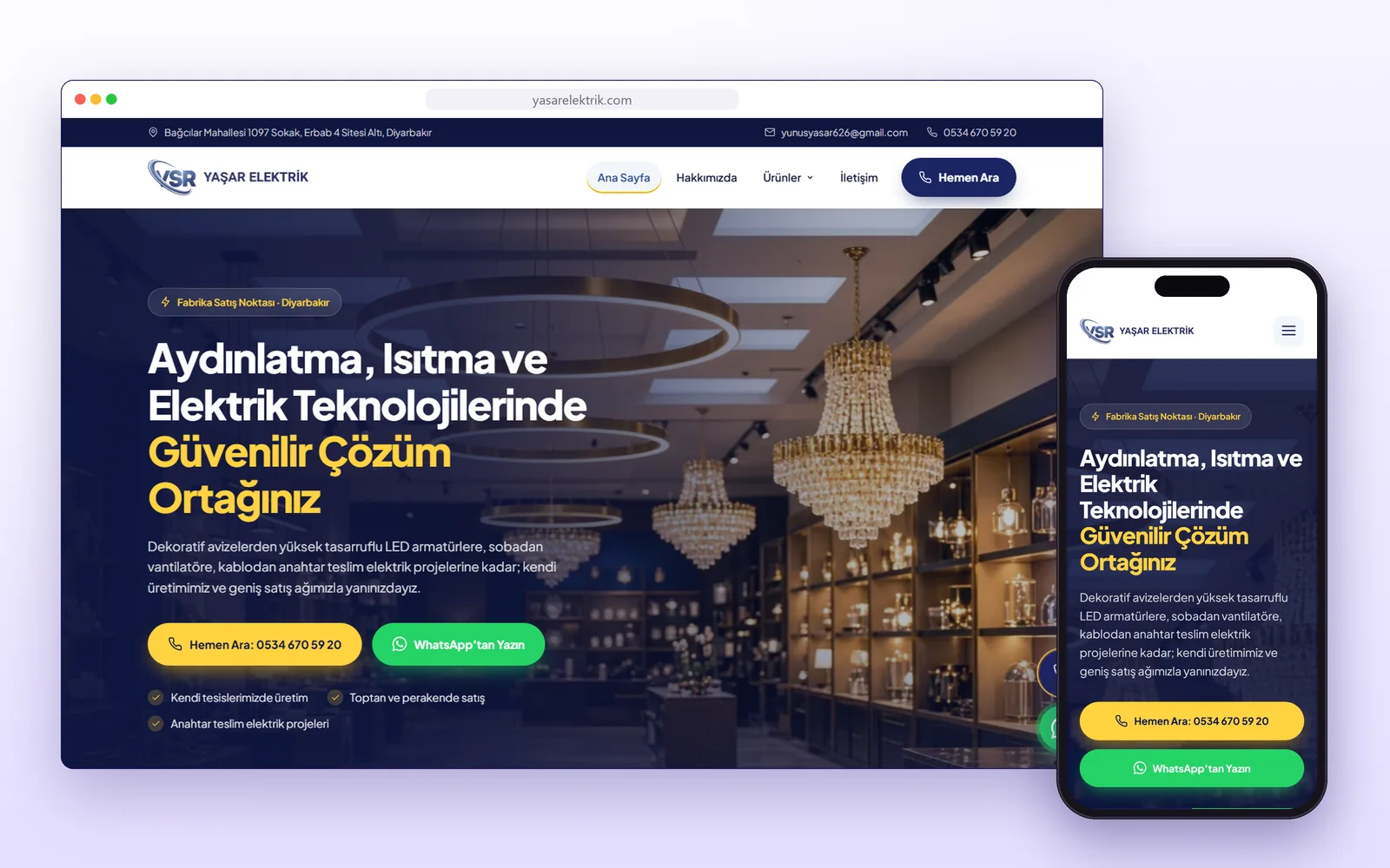 Yaşar Elektrik عرض الصفحة الرئيسية للموقع